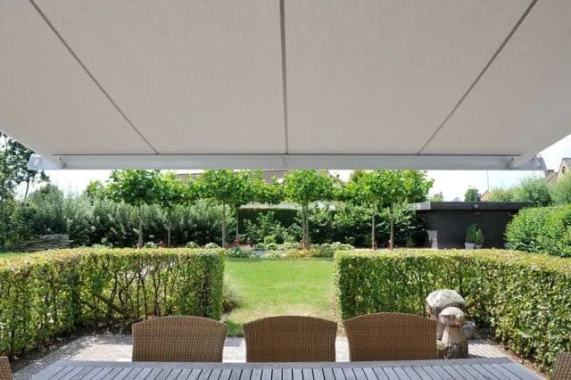 A retractable outdoor awning by Midwest Home Solutions.