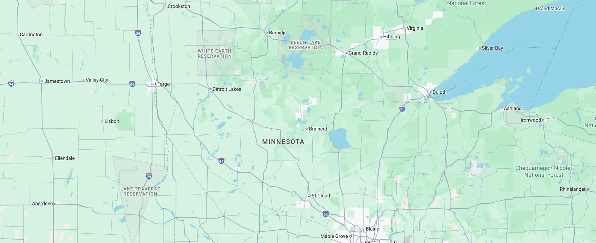 A zoomed-in, cropped map of Minnesota.